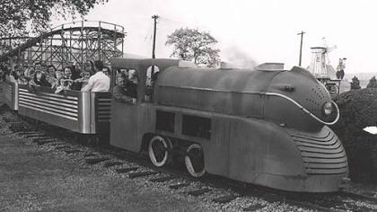 Two train engines from the 1939 New York World's Fair are used to power Olde Kennywood Railroad at Kennywood Amusement Park in West Mifflin. The engines first went to Gimbels department store, Downtown, where they were known as the Gimbels Flyer, before being sent to Kennywood in 1945. Visitors may ride the train during the park's Holiday Lights exhibit, 5 to 9 p.m. Fridays through Sundays through Dec. 30, plus Dec. 26 and 27.