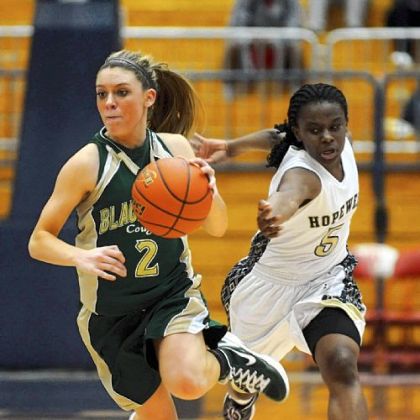 Blackhawk's Chassidy Omogrosso is tripped from behind by Hopewell's Shaniya Rivers in the PIAA playoffs last March at the A.J. Palumbo Center.