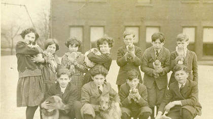 Children and their pets at the Gusky Hebrew Orphange and Home, which was endowed by Jacob Gusky's widow, Esther, in 1891.