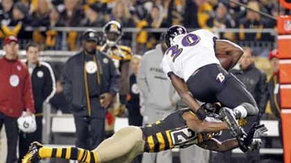 Ike Taylor takes down Bernard Pierce in the first game Nov. 18.