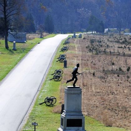 This view from atop the Pennsylvania Monument looks east toward Little Round Top.
