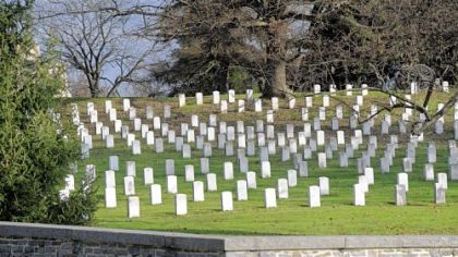 Graves of Union soldiers dot the hillside of the National Cemetery not far from where President Lincoln gave his Gettysburg Address.