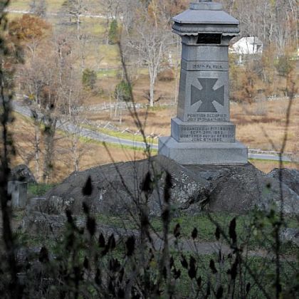 Monument on Little Round Top honors the Union troops from the Pittsburgh area.