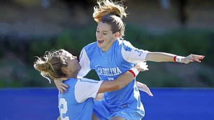 North Carolina's Kealia Ohai celebrates a goal scored against Penn State Sunday.