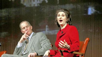 Steve Ford listens to Lynda Johnson Robb, daughter of President Lyndon Johnson, during the Enduring Legacies of America's First Ladies conference in Austin, Texas, last month. Mr. Ford, son of President Gerald R. Ford, participated in a panel with Ms. Robb and the daughters of President George W. Bush in which they discussed life in the White House.