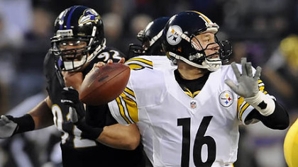 Steelers quarterback Charlie Batch drops back to pass against the Ravens in the first quarter Sunday in Baltimore.