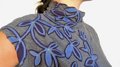 Side foliage applique top, made with fabric fragments, jersey applique on jersey made by Clothing by Malagueta.