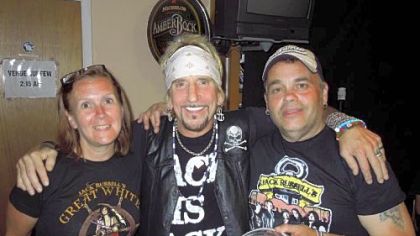 Jack Russell of Great White (center) with promoter Lou Hetzer and Lou's wife, Sue.