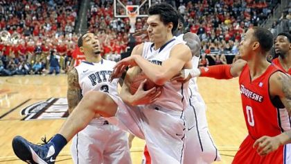 Pitt''s Steven Adams pulls down a rebound against Duquesne in the first half of the City Game Wednesday night at Consol Energy Center.