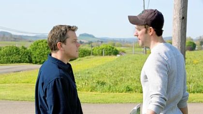 Matt Damon stars as Steve Butker and John Krasinski stars as Dustin Noble in Gus Van Sant's "Promised Land."