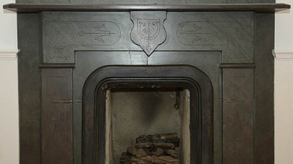 One of the seven fireplaces in the house at 121 Hays Road.