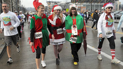 Left to right: Susan Grimm, Anastasia Hoydich and Betsy Scheidemantel brought holiday cheer to the Arthritis Foundation's Jingle Bell Run/Walk held Saturday morning on Pittsburgh's North Side.
