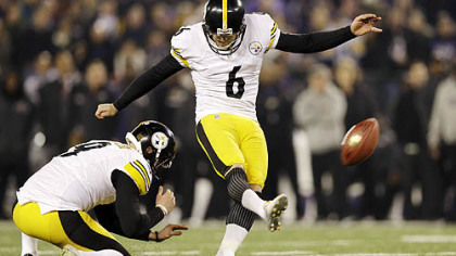 Steelers kicker Shaun Suisham makes the winning field goal during the second half of a game against the Baltimore Ravens in Baltimore, Dec. 2.