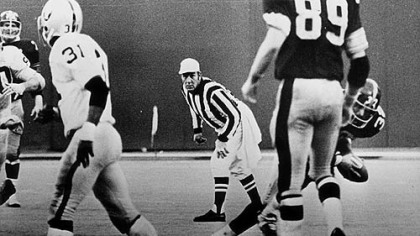 Franco Harris is off and running moments after fielding the deflection that afternoon in December 1972.