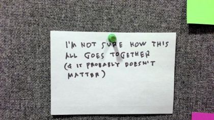 The card is on a big board filled with random stuff on the wall of Rick Sebak's editing room.