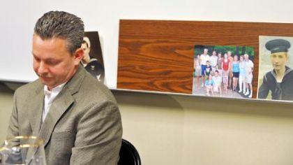 David Nicklas discusses the death of his father, William E. Nicklas, 87, on Monday at a news conference Downtown.