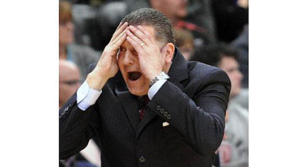 Duquesne coach Jim Ferry reacts to call in the Dukes' comeback victory against the Mountaineers.