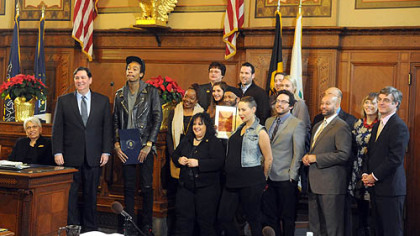 Group photo with Wiz Khalifa and members of  Council  after  the  proclamation  ceremony in Pittsburgh City Council's chambers.