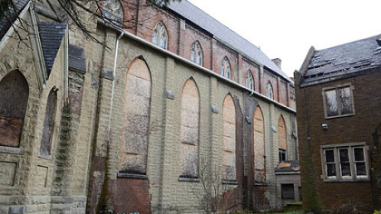 The exterior of Saints Peter and Paul Church in East Liberty.