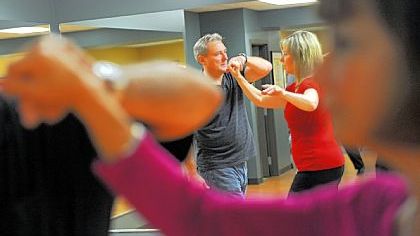 Phil Barilla of Murrysville and Barbara Marin of Greensburg, in foreground, and Jim and Barb Donahoe of Penn Township, in back, take part in a dance class at Integral Ballroom Dance in Murrysville.