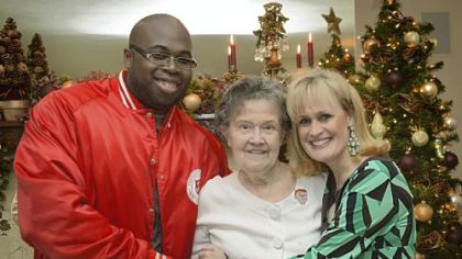 From left, George Barron, director at the Salvation Army, with Ruth and Peggy Rutkauskas last Thursday in Imperial.