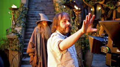 Ian McKellen and director Peter Jackson on the set of "The Hobbit: An Unexpected Journey."