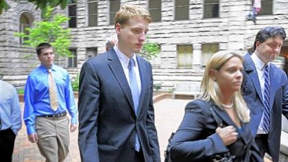 Benjamin Cope, 21, center - pictured leaving the courthouse after being found guily of involuntary manslaughter in Dec. 2011 - was 20 when he drove his black Toyota 4Runner up Beadling Road, when, prosecutors said, he failed to stop at a stop sign, hitting Lisa Clay Styles.