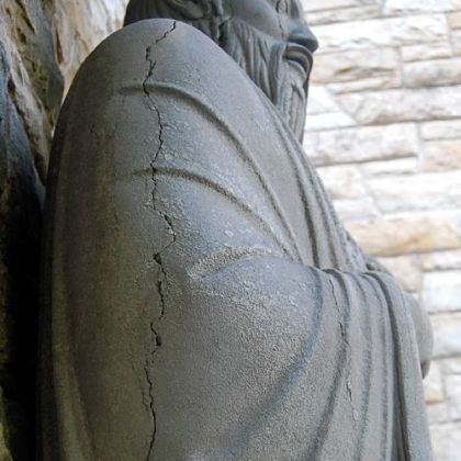 This detail shot of Silenus shows the cracks in the limestone statue.