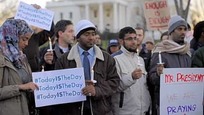 Supporters of stricter gun control legislation gather on Pennsylvania Avenue in front of the White House on Friday at a vigil for the victims of the shooting at Sandy Hook Elementary School in Newtown, Conn.