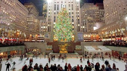 The giant Christmas tree and ice rink at Rockefeller Center are centerpieces of New York City's Christmas tradition.