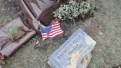 The gravesite of former Pennsylvania Gov. Raymond Shafer in Meadville is the target of vandals, who defaced the monument, dug into the grave down to the vault and spray painted the exterior of nearby St. John's Church.