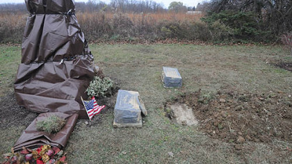 The gravesite of former Pennsylvania Gov. Raymond Shafer, who led the state from 1967 to 1971. Vandalism of the site is puzzling state police in Meadville and family members of Mr. Shafer.