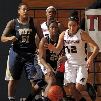 Senior  Jocelyn Floyd, going for a loose ball against Pitt, leads the nation in steals.