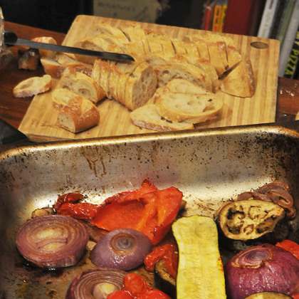 Roasting vegetables.