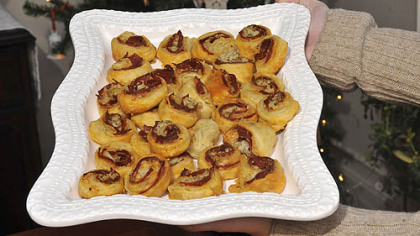 Pepperoni and cheese pinwheels in puff pastry.
