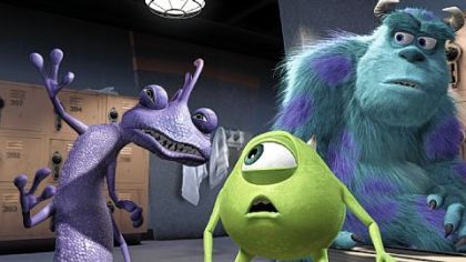 Slithery Randall Boggs, left (voice of Steve Buscemi), is determined to replace Sulley, right (voice of John Goodman), as Top Scarer at Monsters, Inc., much to the chagrin of Sulley's Scare Assistant, Mike Wazowski (voice of Billy Crystal), in "Monsters, Inc."
