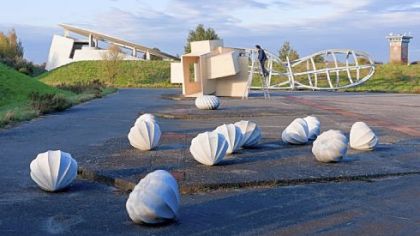 From "White Cube, Green Maze: New Art Landscapes" at the Heinz Architectural Center at Carnegie Museum of Art: the Raketenstation Hombroich in Germany, one of six sites referenced in the exhibit.