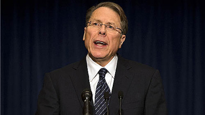 NRA executive vice president Wayne LaPierre at a news conference today in response to last Friday's school shootings in Connecticut that left 26 children and staff dead.