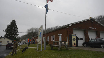 Members of the media waited at the Geeseytown Fire Station, seen here, for information on multiple shooting incidents today in Geeseytown, part of Frankstown Township in Blair County.