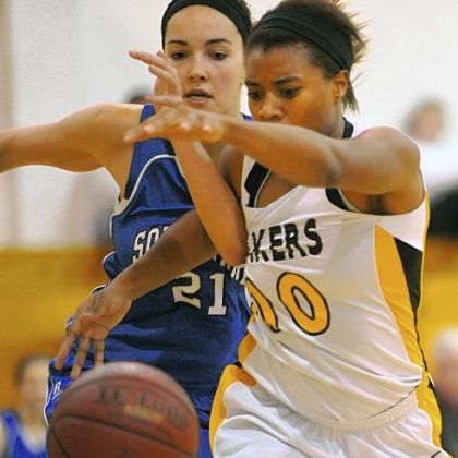 South Park's Halie Torris (21) and Quaker Valley's Rachel Smith collide in second half Thursday at Quaker Valley.