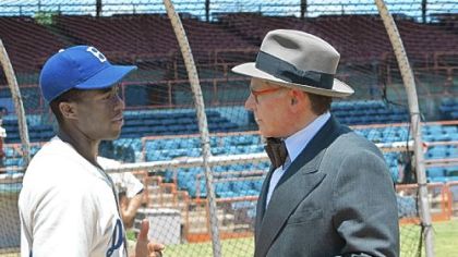 The drama "42," to be released next year, stars Chadwick Boseman as Jackie Robinson and Harrison Ford as Branch Rickey.
