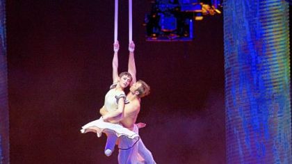 Erica Linz plays Mia and Igor Zaripov plays The Aerialist in 'Cirque du Soleil: Worlds Away.