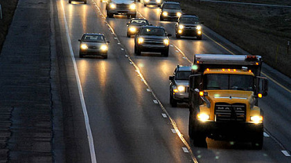 A PennDOT truck ready to battle the impending snowstorm travels early this morning along Interstate 79 near the Wexford exit.