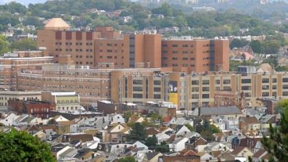 West Penn Hospital looms over the Bloomfield community.