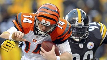 Linebacker James Harrison will again by chasing Cincinnati quarterback Andy Dalton today at Heinz Field. Dalton has yet to beat the Steelers in three starts.