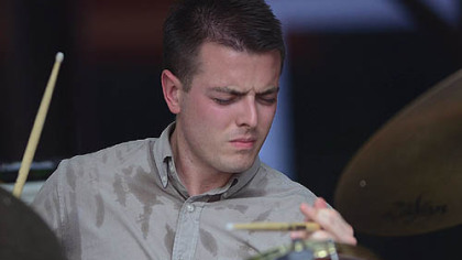 Drummer George Heid III performs at Katz Plaza, Downtown.
