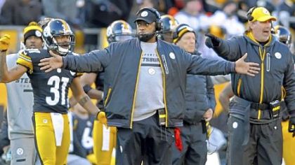 Steelers coach Mike Tomlin looks to the referees for a call as his team takes on the Bengals at Heinz Field Sunday.