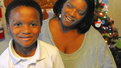 Karen English, right, with her son Emory, who turns 7 today.