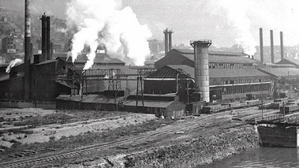 Smoke and steam spew from busy Jones and Laughlin Mills in Aliquippa, in December 1940.