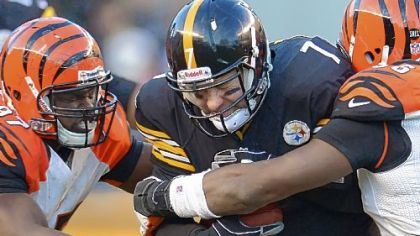 Steelers quarterback Ben Roethlisberger is sacked Sunday against the Bengals at Heinz Field.
